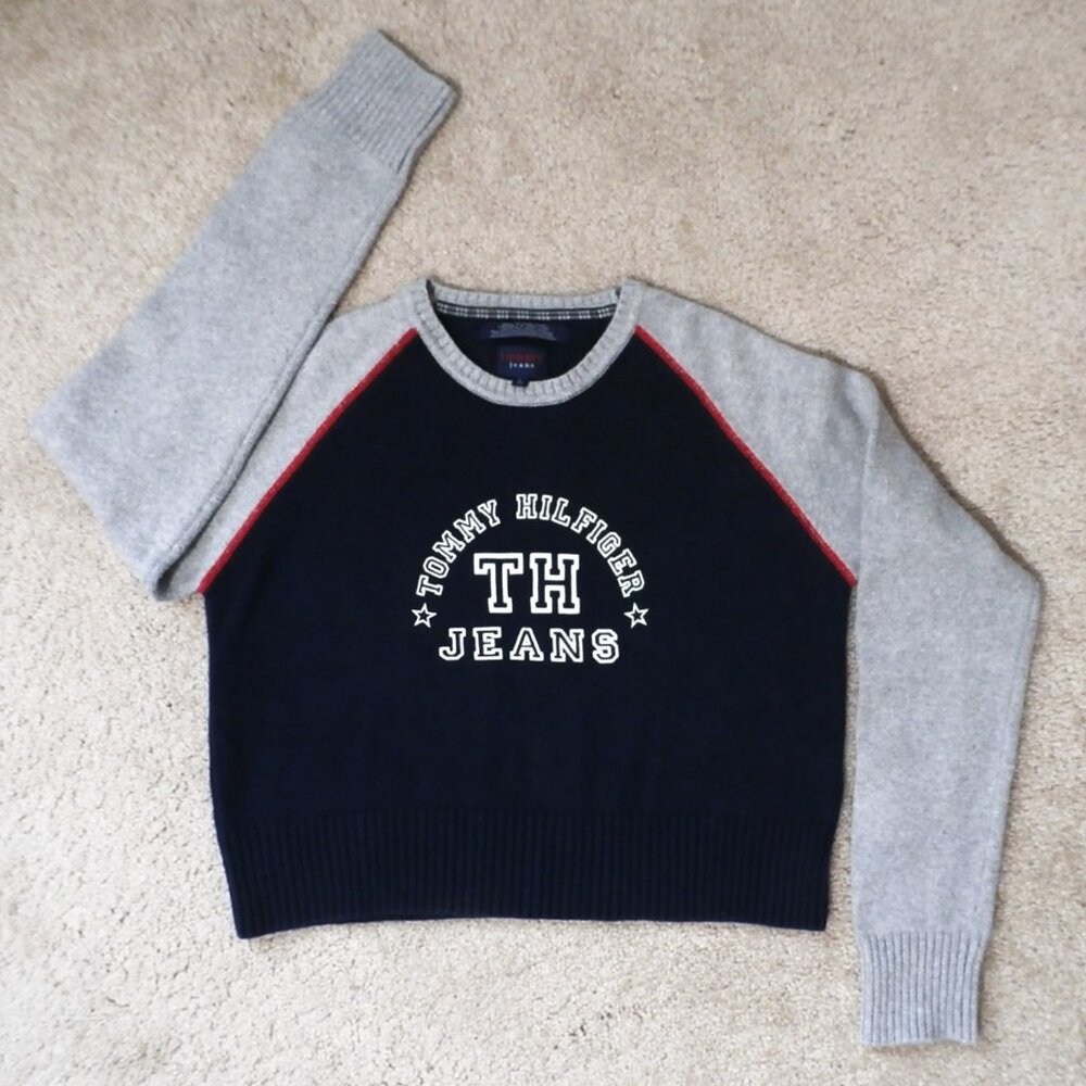 Women's TOMMY HILFIGER Sweater, Tommy Jeans, Navy & Gray, Size L